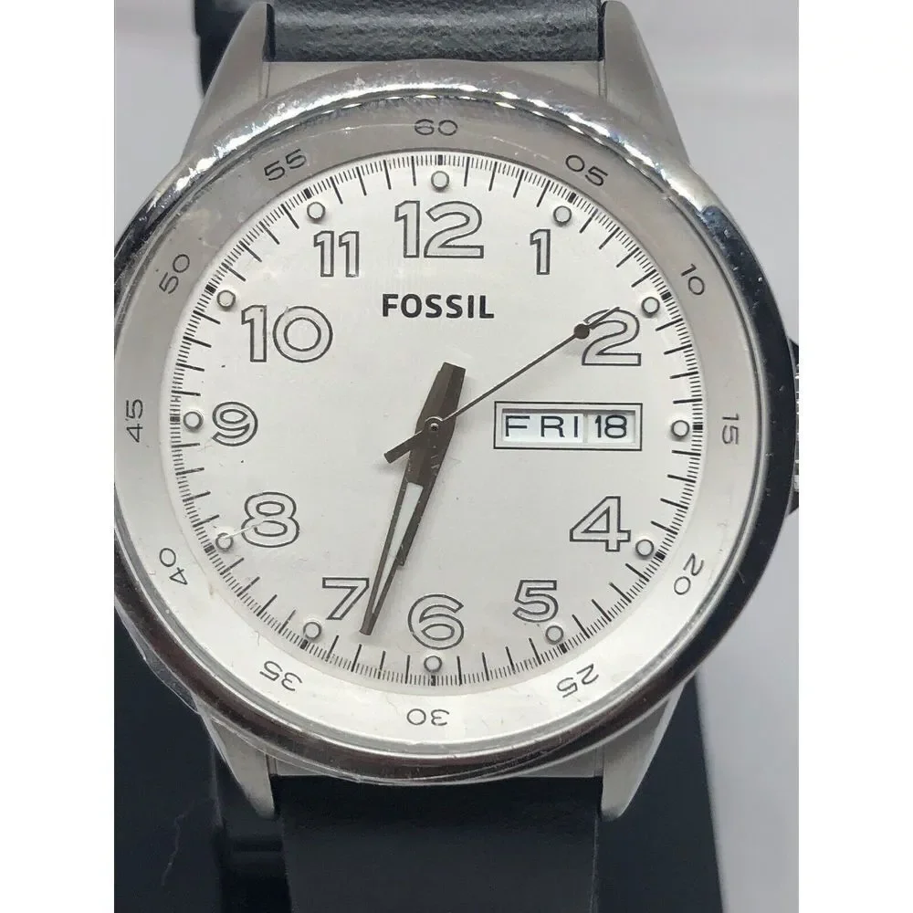 Fossil BQ1622 Men's Black Leather Analog White Dial Quartz Genuine Watch RK391